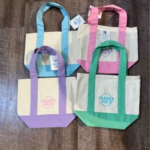 Trader Joe's Canvas Tote Bag mini Set - Purple, Blue, Green, Pink